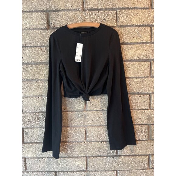 Out From Under By Urban Outfitters Black Long-Sleeve Crop Top Knotted Front M - Picture 2 of 7